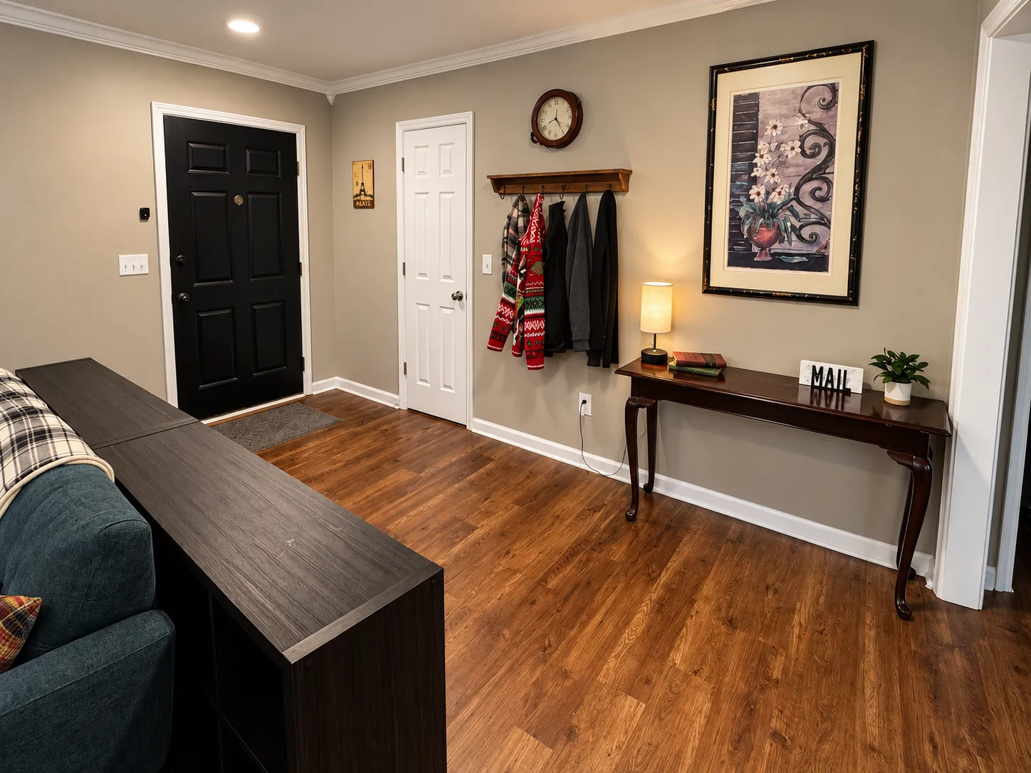 Entryway with coat hooks